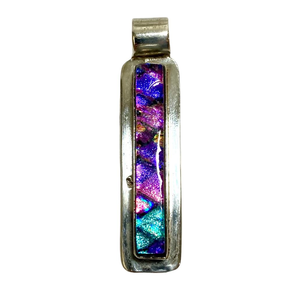 Silver Pendant Necklace with Multicolor Inlay